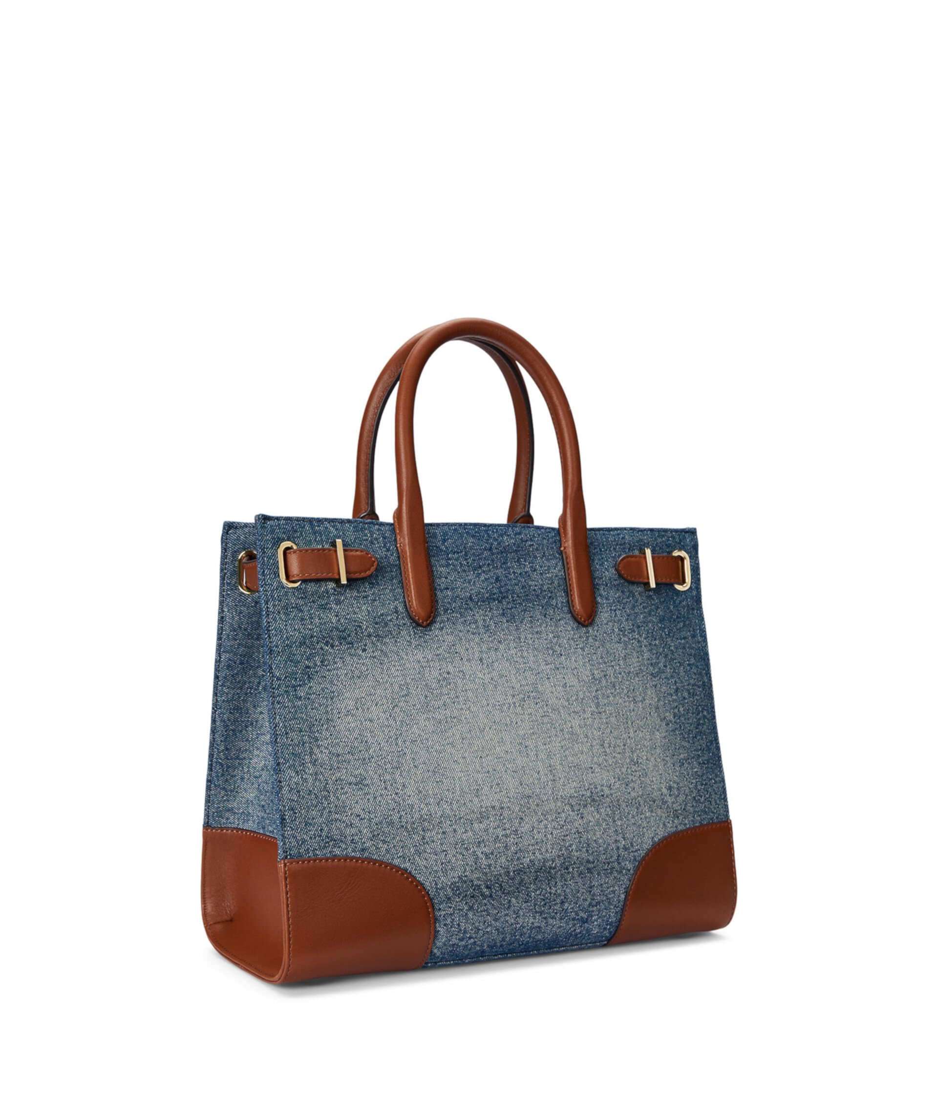 Leather-trim Denim Medium Devyn Tote Bag LAUREN Ralph Lauren