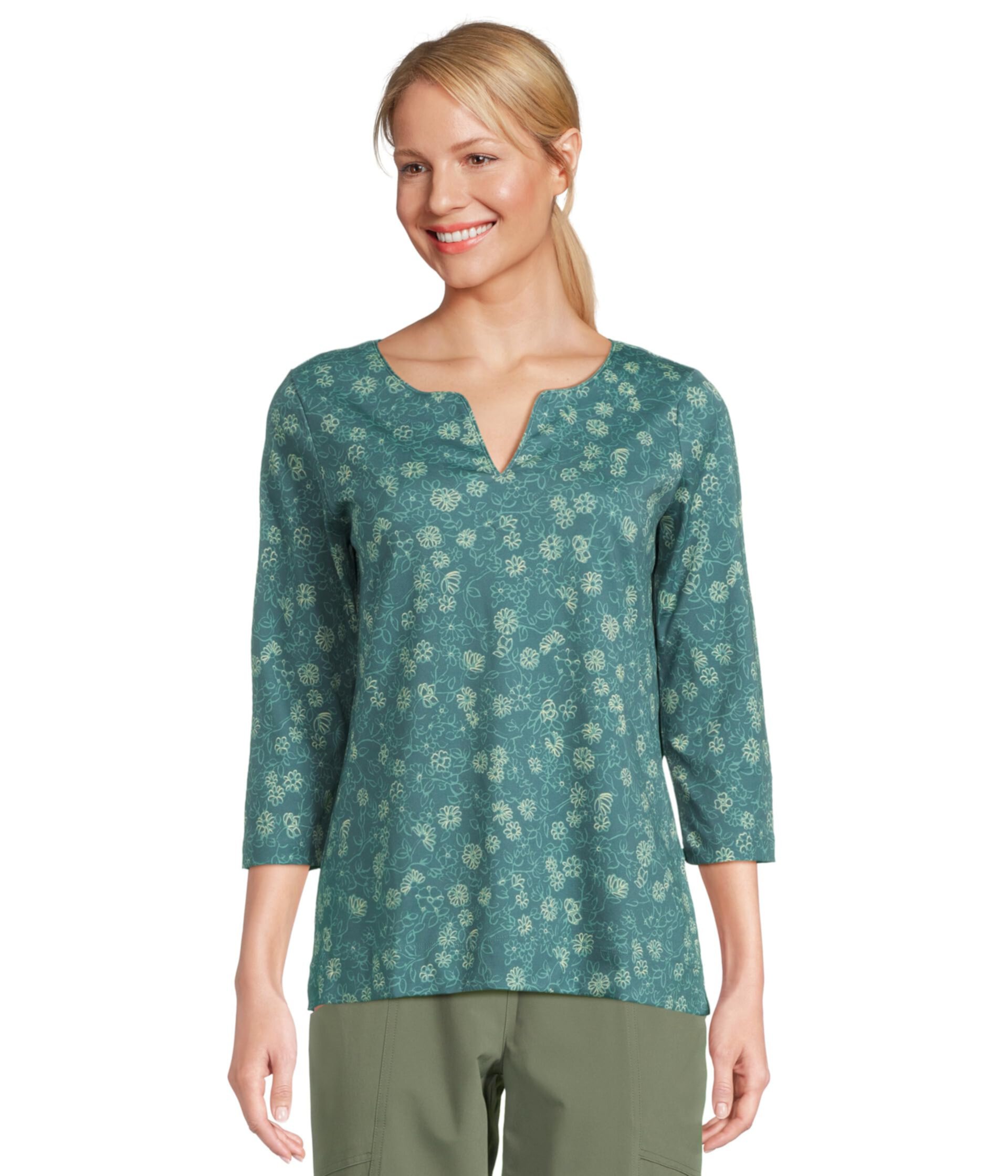 Pima Tops Split-Neck Tunic 3/4 Sleeve Print L.L.Bean