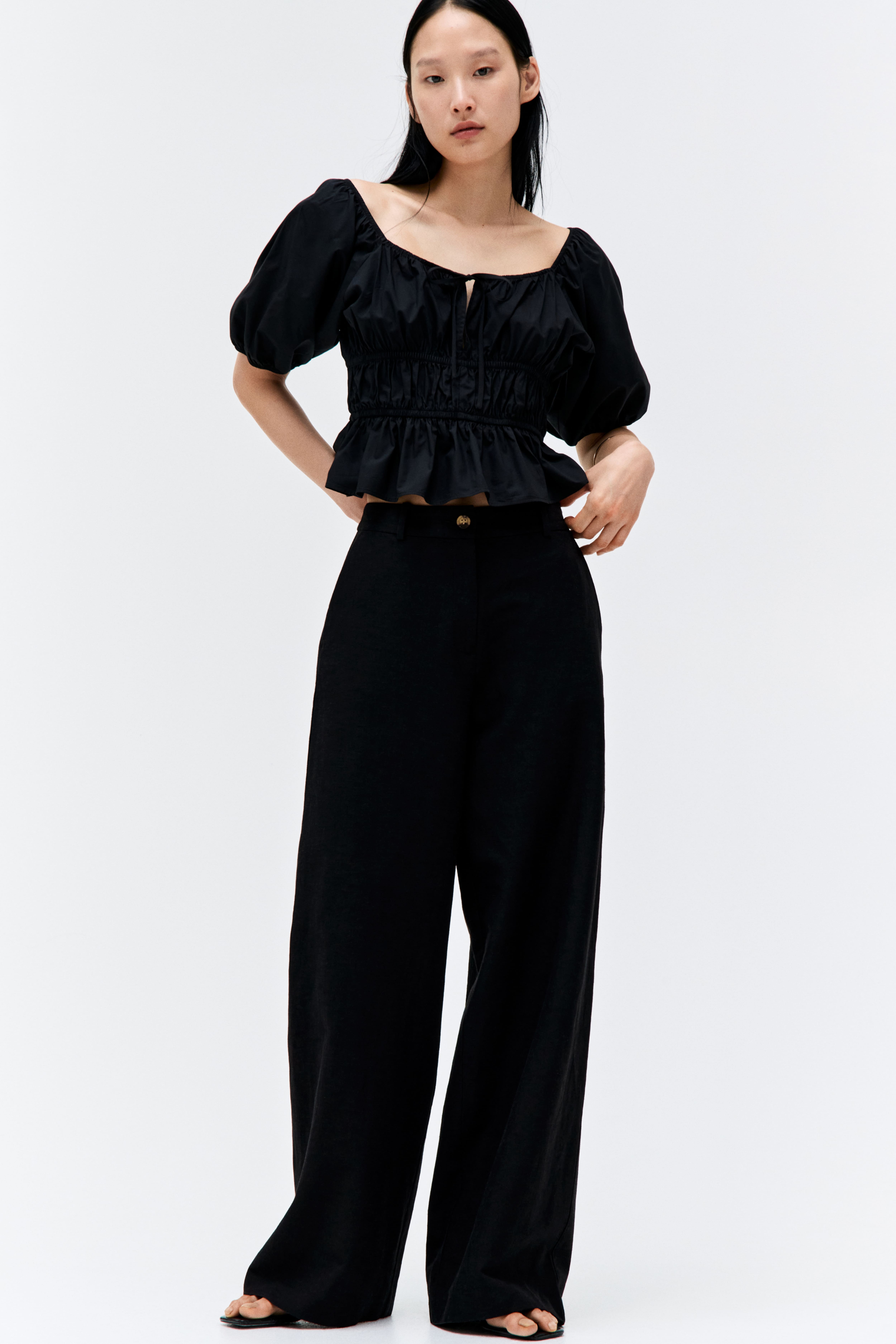 Wide-Leg Linen-Blend Pants H&M