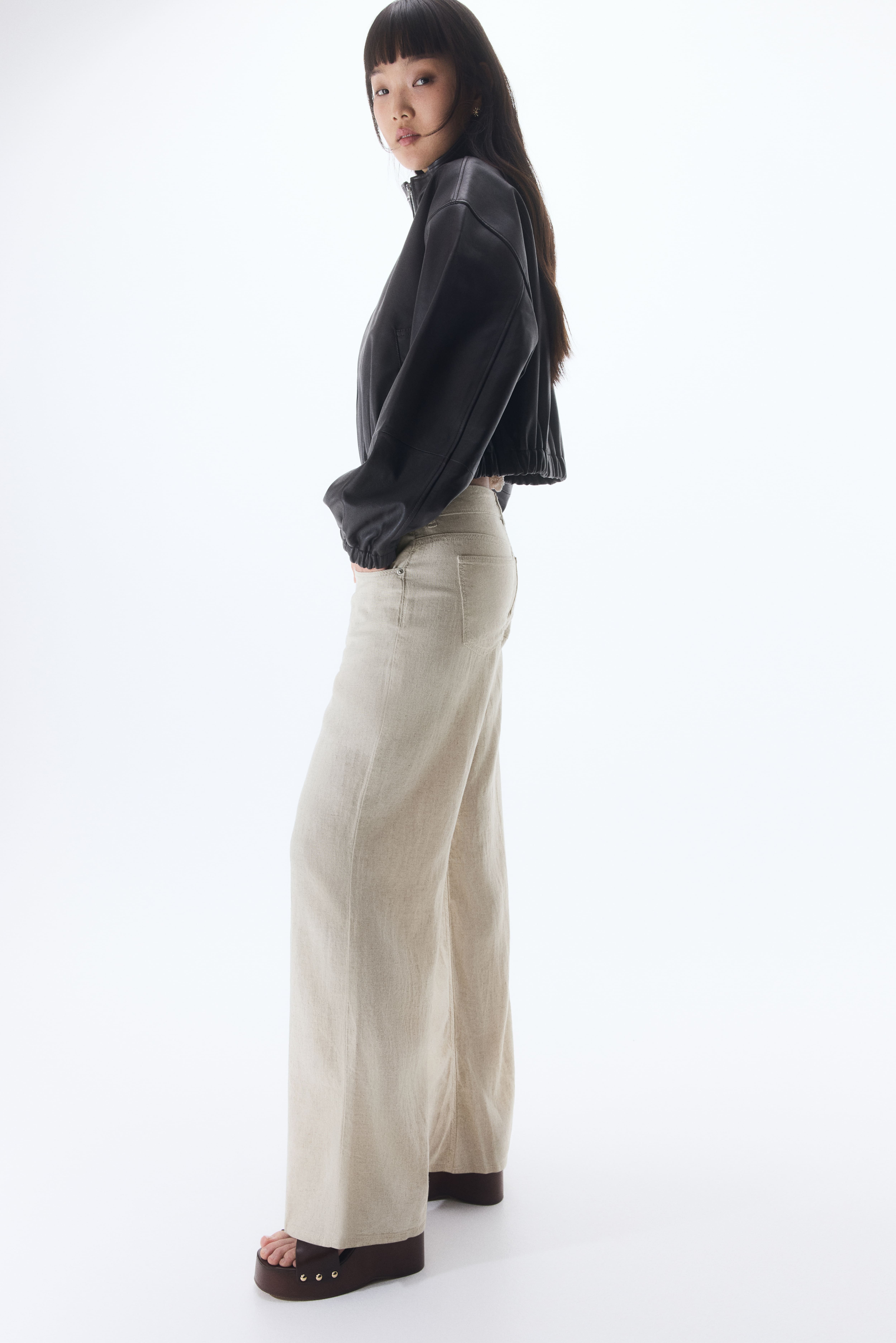 Wide-Leg Linen-Blend Pants H&M